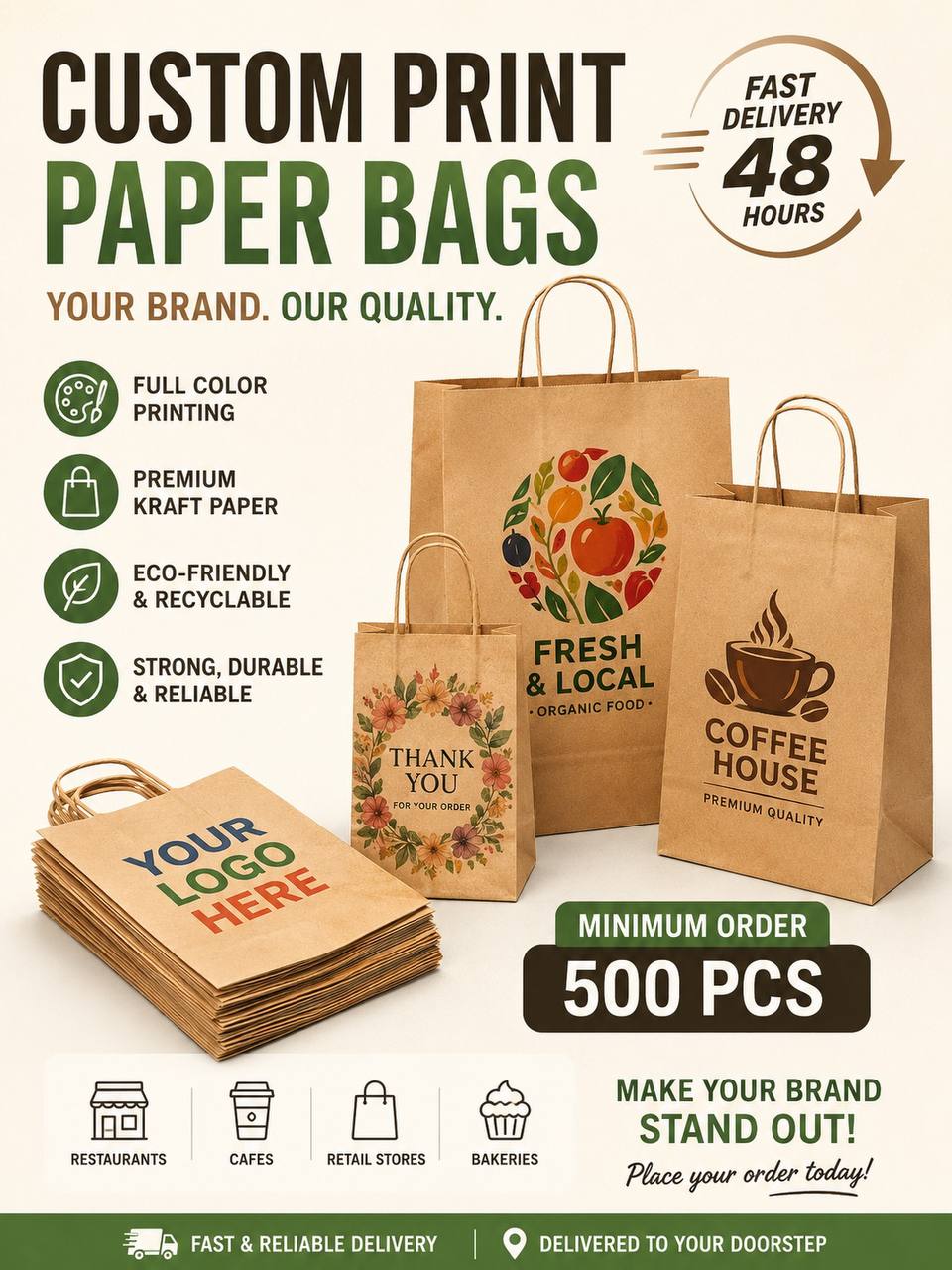 Custom Printed T-Shirt Style Non Woven Bag – 12” x 7” x 23” 500/Case