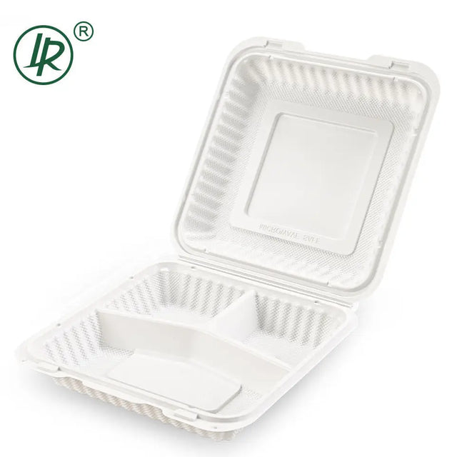 EP-93W LR 39 oz 3-Compartment Custom Printed Plastic Clamshell Container  – (9 × 9 × 2.7") Holca Commercials LTD